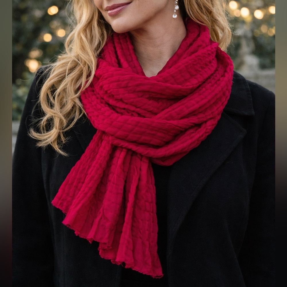 Bright Pink Textured Scarf Wrap Lightweight Ribbed Shawl Pleated One Size - Picture 1 of 5